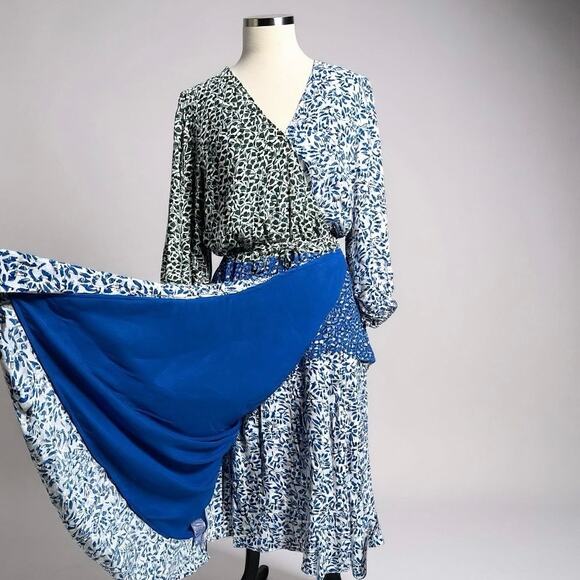 Ann Taylor Patchwork Floral Maxi Dress Green/Blue Size 18 - Picture 5 of 6